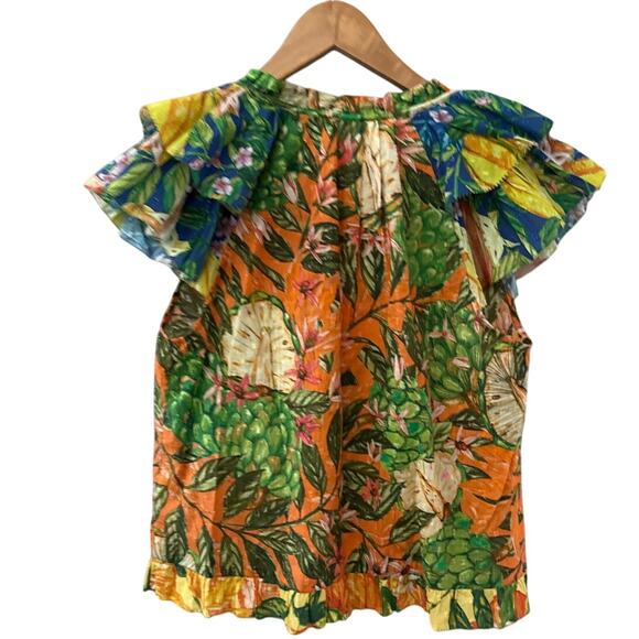 FARM Rio Caipirinha Ruffled Flutter Sleeve Blouse Multicolor Size XS - Picture 10 of 12